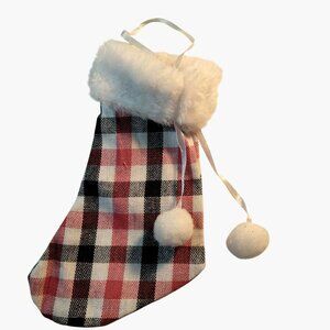 Holiday Time Black Red Checkered Faux Fur Mini Christmas Stocking Ornament Pom